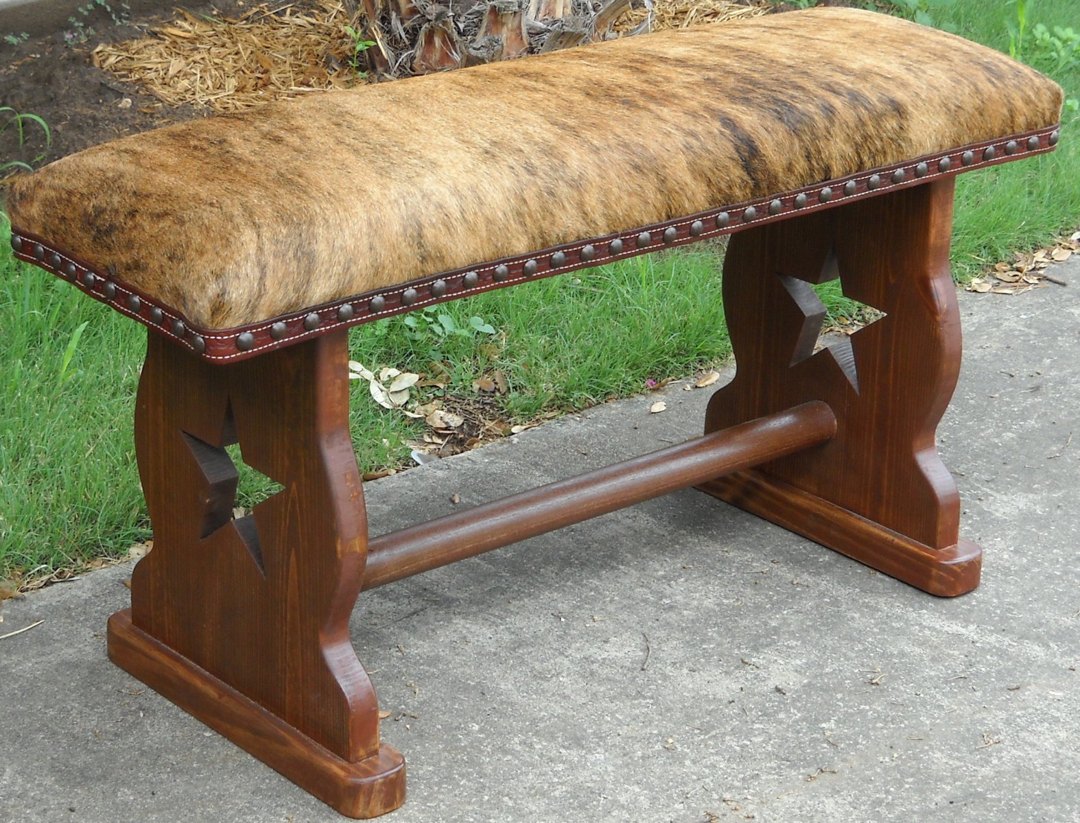 Cowhide Bench Ottoman W Carved Wooden Legs For Sale Online