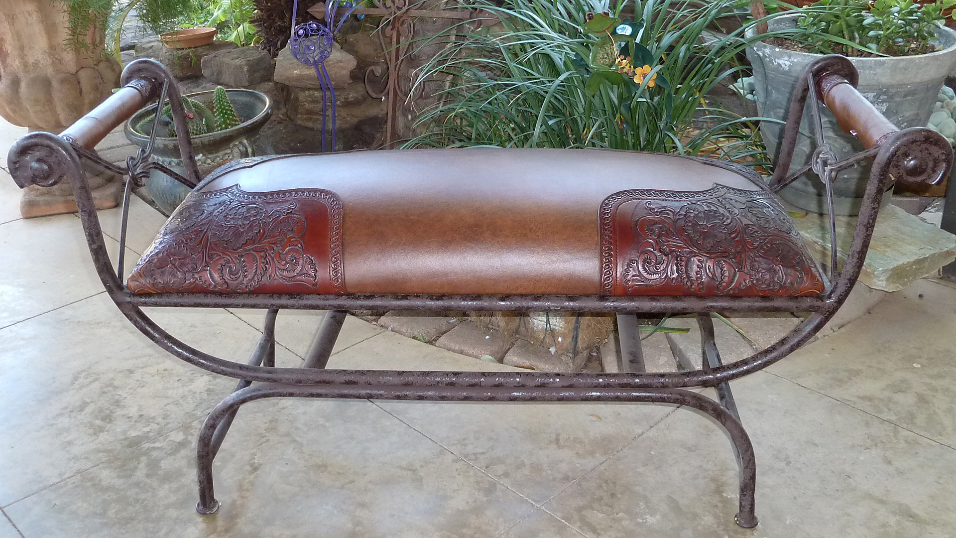 Metal Frame/Leather Inlay Bench 1