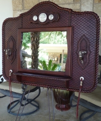 Leather Tooled Hat Rack With Shelf